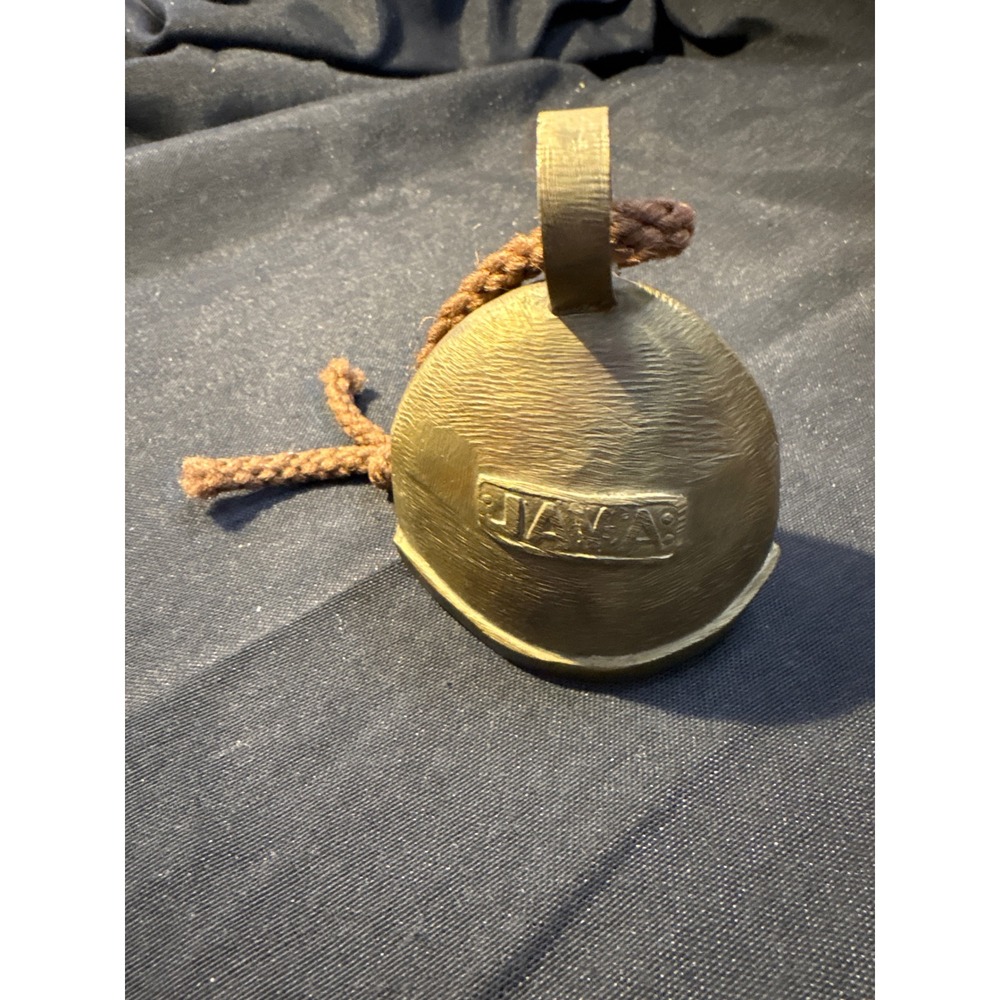 Vintage JAVA Brass Cow Bell Textured Bronze Hanging Rope‎ Rustic Farmhouse Decor